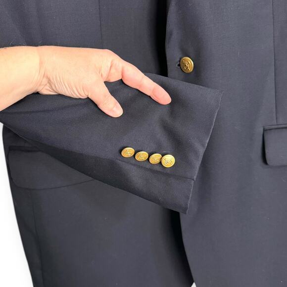 Chaps 100% Wool Navy Blue Gold Buttons Vented Preppy Blazer Men's Size 44L - Picture 7 of 13